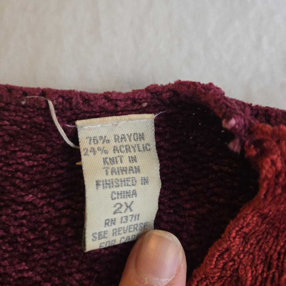 Lord & Taylor Vintage 90s Chenille Colorblock Patchwork VNeck Jewel Tone Sweater - Picture 3 of 12